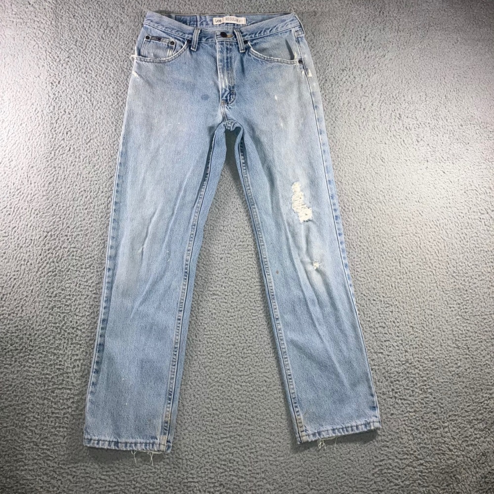 VTG Lee Regular Fit Jeans Mens 31x32 Blue Thrashed Work Straight Leg Fit 31x31